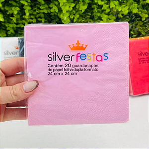 Guardanapo 24cmx24cm Rosa Bebê Pct c/20un GL25007 Silver