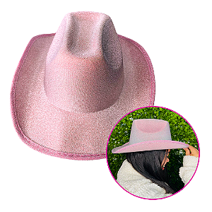 Chapéu Country Brilhante C/1un Rosa Ponto das Festas