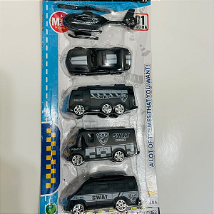 Kit Carrinhos Polícia C/5 Peças Ponto Das Festas