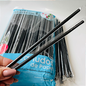 Canudos De Papel Dobrável Embalagem Individual C/100un Preto Ponto Das Festas