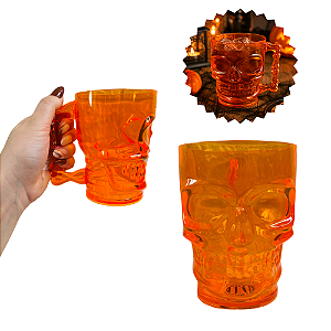 Caneca Caveira Halloween Eventos Temáticos 588ML Cromus Laranja 29005602