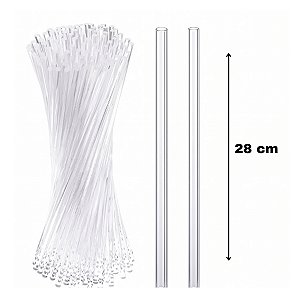 Palito para Pirulito e Topo de Bolo Transparente Grande 28cm pct c/50 un Cristal