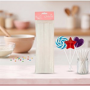 Palito para Pirulito e Topo de Bolo Festa Grande 28cm pct c/50un Branco