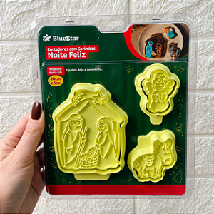Kit Cortadores com Carimbos Natal Noite Feliz BlueStar para Biscoitos e Massas
