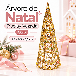 Árvore Natal Display Vazada Ouro 20x6,5cm C/1un Natal Cromus 3109531