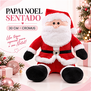 Decoração Papai Noel Sentado Vermelho/Branco/Preto Gorro 30cm C/1un Cromus 1040084