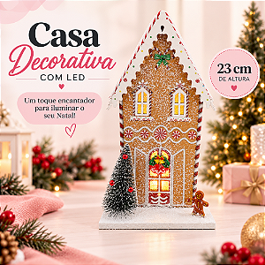 Casa Decorativa Com Led Marrom/Branco 2LR44 C/1un Natal Cromus 1052498