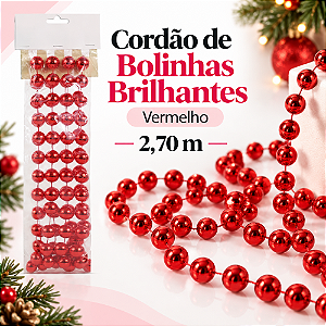 Cordão Bolinhas Brilhantes Veremlho 2,70m Pct C/1un Natal Cromus 1089569
