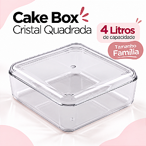 Cake Box Cristal Quadrada 4lt Tamanho Família 25x25cm c/ Tampa BlueStar