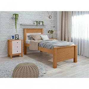 Cama de Solteiro Athenas Lopas Amendoa/off white/Amendoa (Flex)