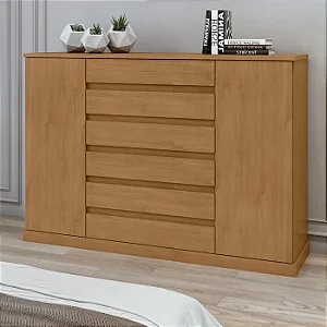 Cômoda Vedra 7 Gavetas 2 Portas Lopas Amendoa Clean
