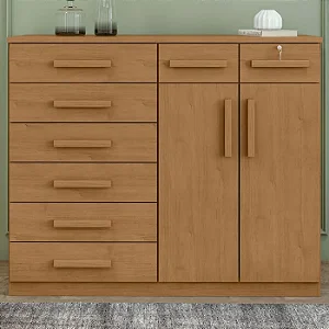Cômoda Toronto 8 Gavetas 2 Portas Lopas Amêndoa Clean