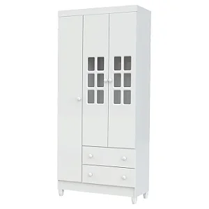 Guarda Roupa Infantil 3 Portas Maria  Branco Brilho Carolina