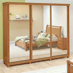 Guarda Roupa Caleb 3 Portas 3 Espelhos Amendoa Clean