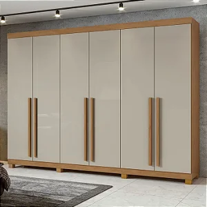 Guarda Roupa Bertha 6 Portas 2 Gavetas Lopas Amendoa Clean/Off White