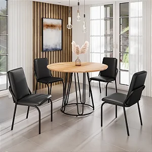 Mesa de Jantar Malibu c/ 4 Cadeiras Teixeira Preto fosco