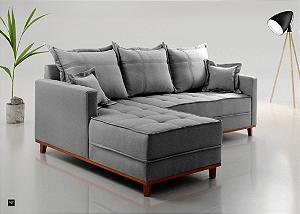 Sofá e Chaise Milão Onix Veludo Cinza escuro