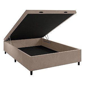 Box Baú Casal Blindado Veludo Bege 138x188x35 Portobel