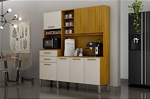 Armário de Cozinha New Lion 7 Portas 2 Gavetas CHF Cinamomo/Off white/Acetinado