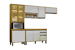 Armário de Cozinha com Cristaleira Eduarda Plus 4 Peças CHF Cinamomo/Off white
