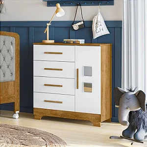 Cômoda Fly c/ Porta Tigus Baby Branco/Amadeirado