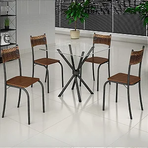 Mesa c/ 4 Cadeiras Atlanta Tampo de Vidro Teixeira