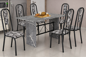 Mesa 06 Cadeiras Madri Teixeira Martelado Granito Topázio/ Paraopeba