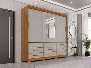 Guarda Roupa New Star 3 Portas 9 Gavetas Salleto Cinamomo/off white