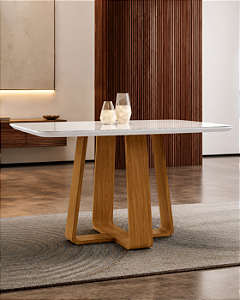 Mesa de Jantar LJ Móveis Atlanta 1,60X80 Vidro Cinamomo/Laka/Off White