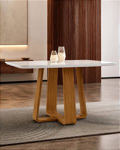 Mesa de Jantar LJ Móveis Atlanta 1,20X80 Vidro Cinamomo/Laka/Off White