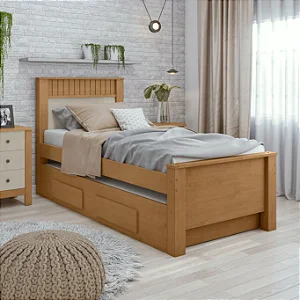 Cama de Solteiro Athenas Bi-Box Amendoa Clean/Off white Flex Lopas