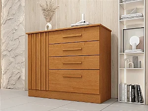 Cômoda Guarani 4 Gavetas 1 Porta Ripada Tcil Cinamomo