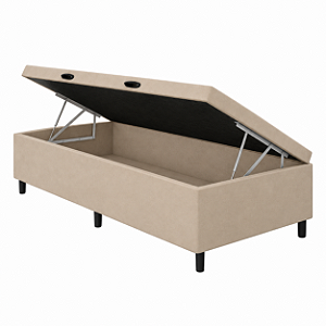 Box Baú Solteiro Blindado Veludo Bege 188x88x37 Portobel
