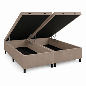 Box Baú Queen Bipartido Blindado Veludo Bege 198x79x37 Portobel