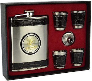 Cantil De Bolso Porta Bebida Whisky Copos Prata