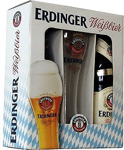 Cerveja Erdinger Garrafa - 1 Erdinger Weissbier 500ml + 1 Erdinger Dunkel 500ml + 1 Copo Erdinger 500ml