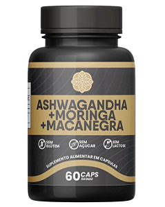 Ashwagandha + Moringa + Maca Negra 500mg 60 Cápsulas Energia, Libido e Disposição