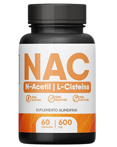 NAC N-Acetilcisteína 600mg 60 Cápsulas Auxilia na Imunidade e Proteção Celular