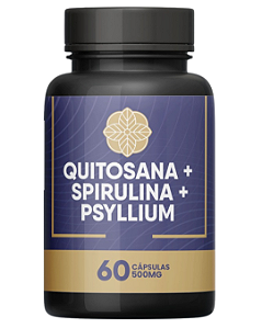 Quitosana + Spirulina + Psyllium 500mg 60 Cápsulas Auxilia no Emagrecimento e Controle do Apetite