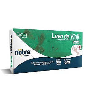 Luva vinil s/pó proteção contra agentes quim. c/100unid."G"