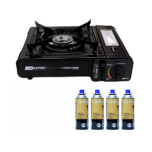 Kit Fogareiro Frontier Preto com 4 Refil de gás
