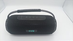 Caixa de Som Portátil, Bluetooth 5.0 Ipx6, Luz de LED, marca FAM modelo A042, potência 40W.