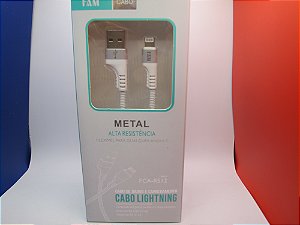 Cabo de carregamento/dados 1m, Metal, para IPhone, USB/Lightning, marca FAM, modelo FCA-R512.