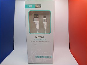 Cabo de carregamento/dados 1m, Metal, para Celular, USB/Micro USB, marca FAM, modelo FCA-R812.