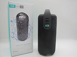 Caixa de Som Portátil, com Luz de LED, Wireless / Bluetooth 5.0 Ipx6, marca FAM, modelo A022, potência 20w.