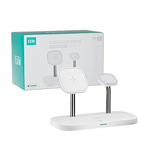 Carregador sem Fio Multifuncional de mesa, FAST CHARGER, 20w, marca FAM, modelo FCA-QW30.