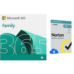 Microsoft 365 Family 1 licença  12 meses 6 usuários 1TB One drive + Norton Utilities Ultimate 1 Usuário; 10 Dispositivos