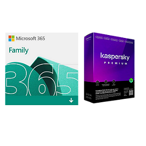Microsoft 365 Family 12 meses 6 usuários 1tb one drive cada e Kaspersky Antivírus Premium para 5 dispositivos Licença 12 meses