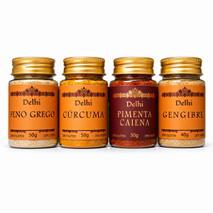Kit Cúrcuma, Gengibre, Pimenta Caiena e Feno Grego Delhi