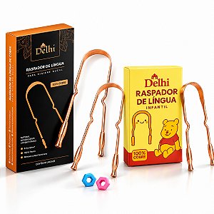 Kit Raspador de Língua de Cobre Adulto e Infantil Delhi